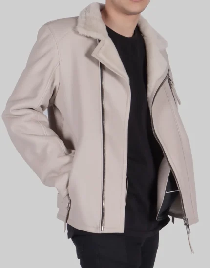 Stylish Colonel Men’s Cream Bomber Leather Jacket