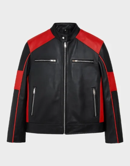 Men’s Black Red Leather Biker Jacket